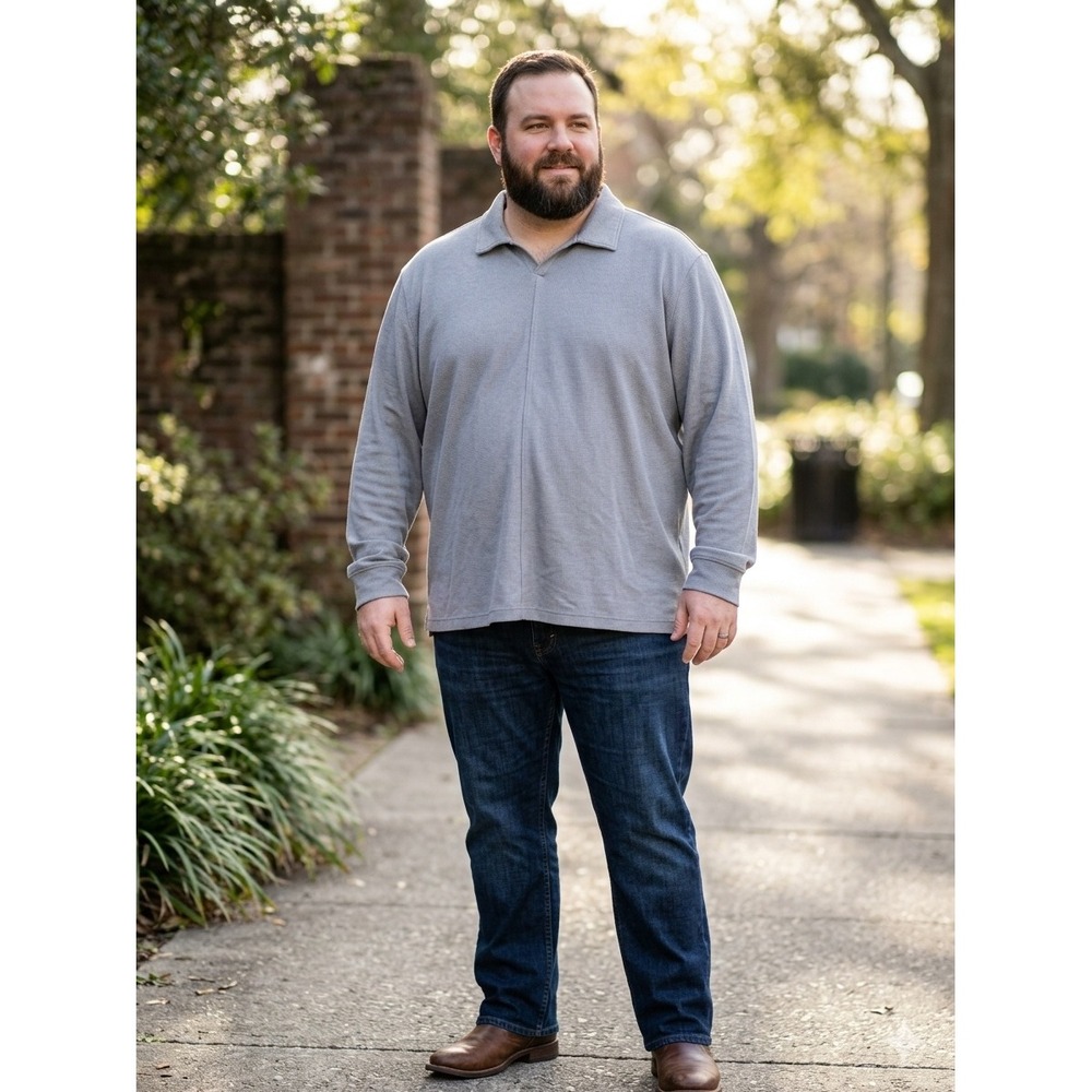 The Commons Mens 3XL Grey Long Sleeve‎ Polo Shirt Drytex Blend Casual Knit